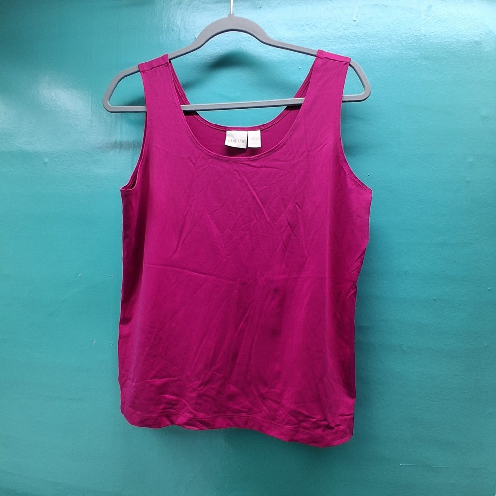Chico's Tank Top Size 2 Magenta Pink Sleeveless Scoop Neck Stretch Z721